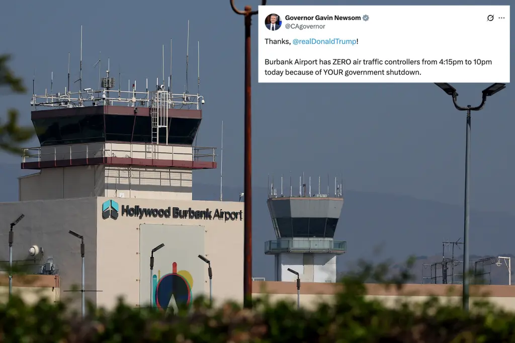 Burbank Airport in California will not have any air traffic controllers on duty Monday evening.