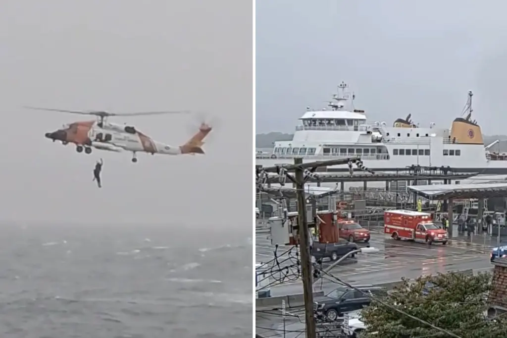Coast Guard saves man stuck in the water off Cape Cod after ferry riders see him struggling during a nor'easter.