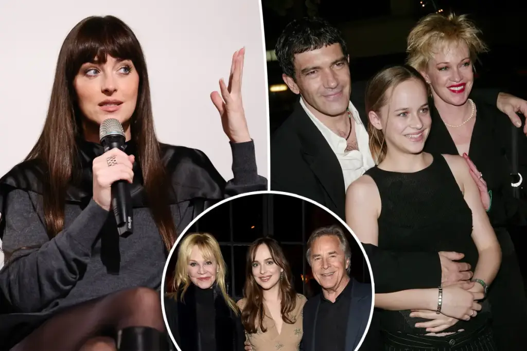 Dakota Johnson shares her 'scary' experiences growing up in the spotlight as the daughter of Melanie Griffith and Don Johnson.