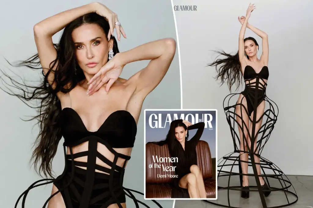 Demi Moore dons a cage dress for the cover of Glamour's Woman of the Year issue
