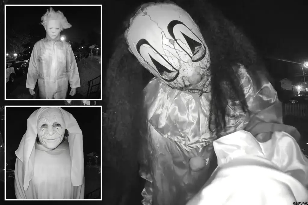 Disturbing doorbell video shows three people in Halloween masks threatening to kill a widow and her family at their Virginia residence.