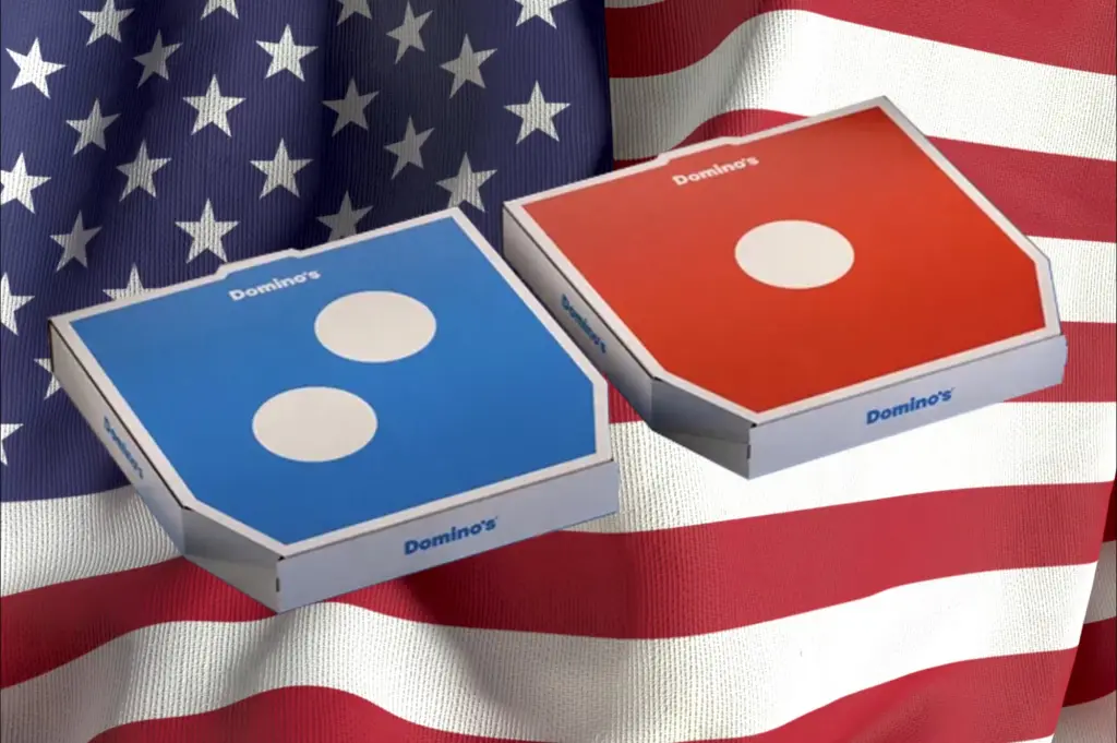 Domino's reinforces its red, white, and blue theme with a new logo