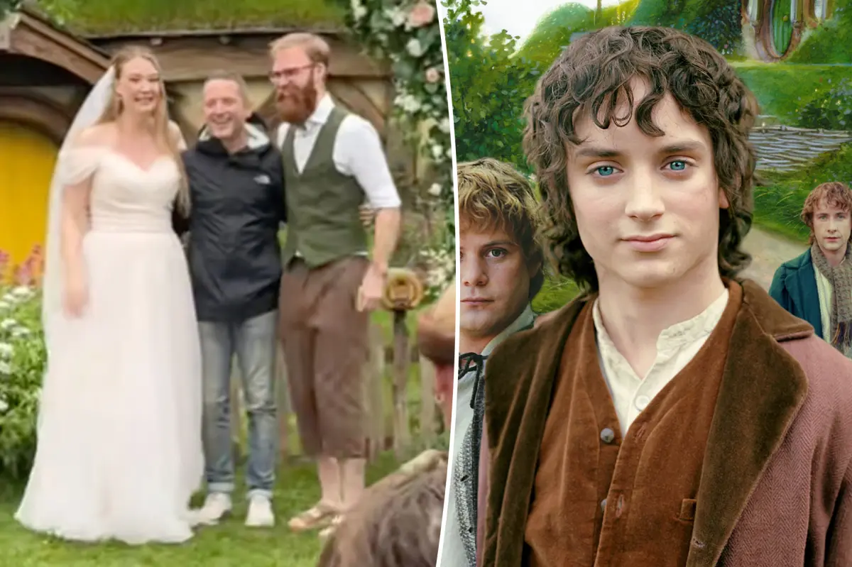 Elijah Wood from 'Lord of the Rings' unexpectedly joins a couple's Hobbit-themed wedding in the Shire.