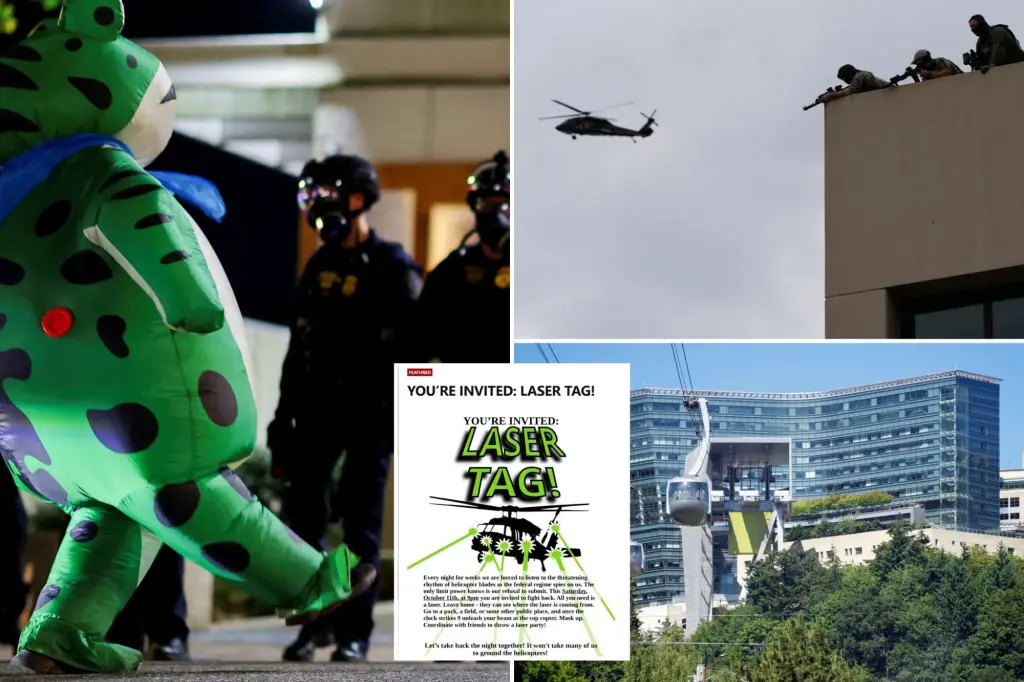 Emergency helicopters in Portland are redirected from a hospital due to laser party threats from ICE.