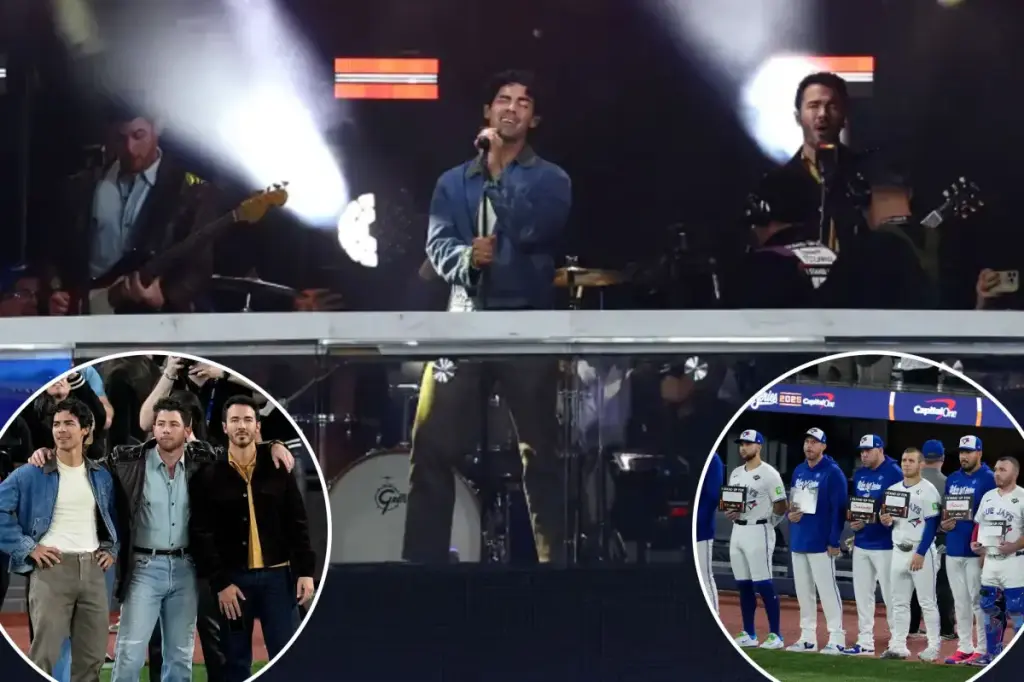 Fans are puzzled by the Jonas Brothers' performance during the World Series.
