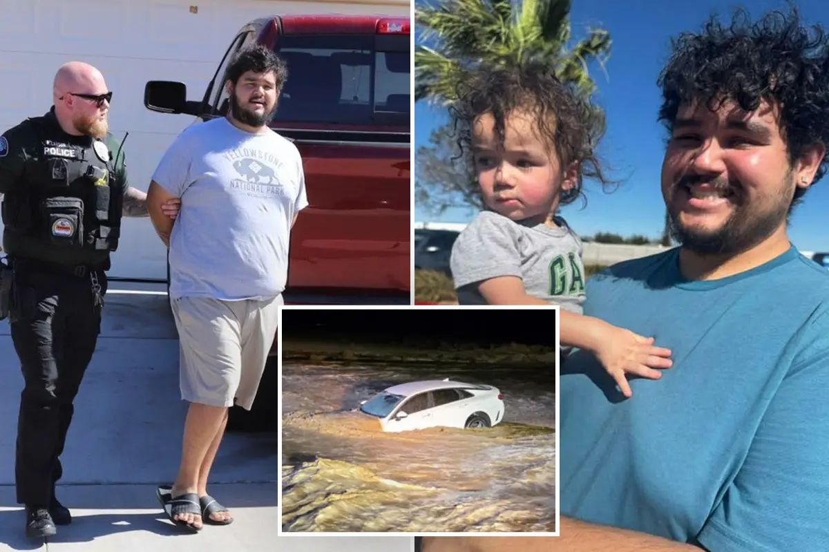 Father charged after driving family car through flooded street to reach home, leading to son's drowning