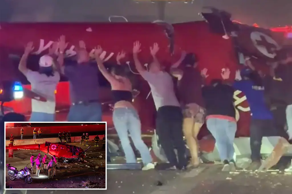 Fire captain in California calls on drivers to help raise fallen helicopter after hearing a medic in distress