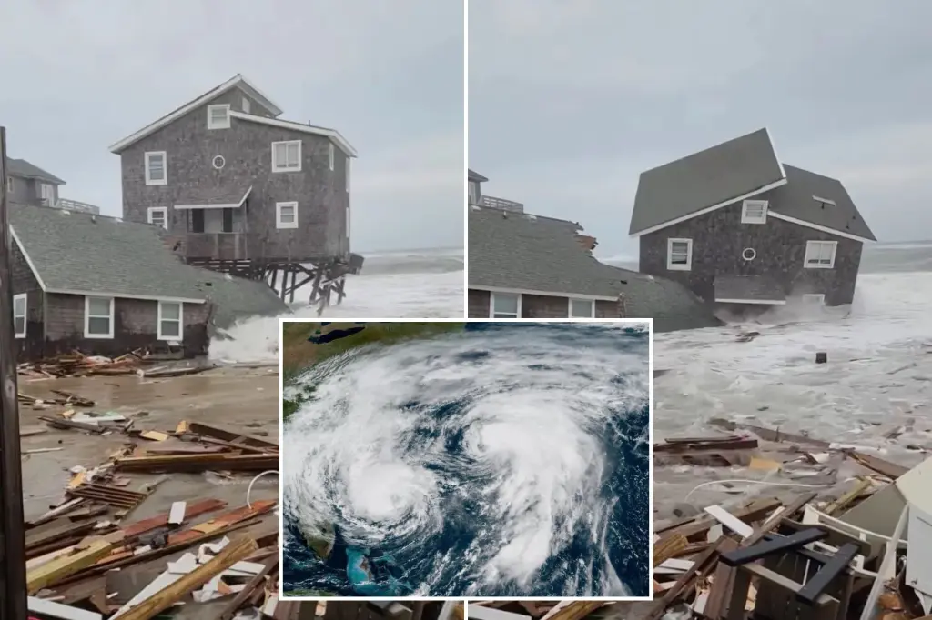 Five beachfront houses fall apart as hurricanes hit North Carolina's Outer Banks.