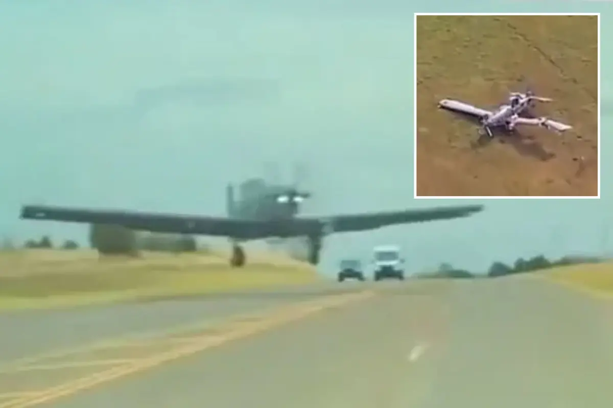 Footage captures military aircraft almost colliding with Tesla during emergency landing on Oklahoma highway