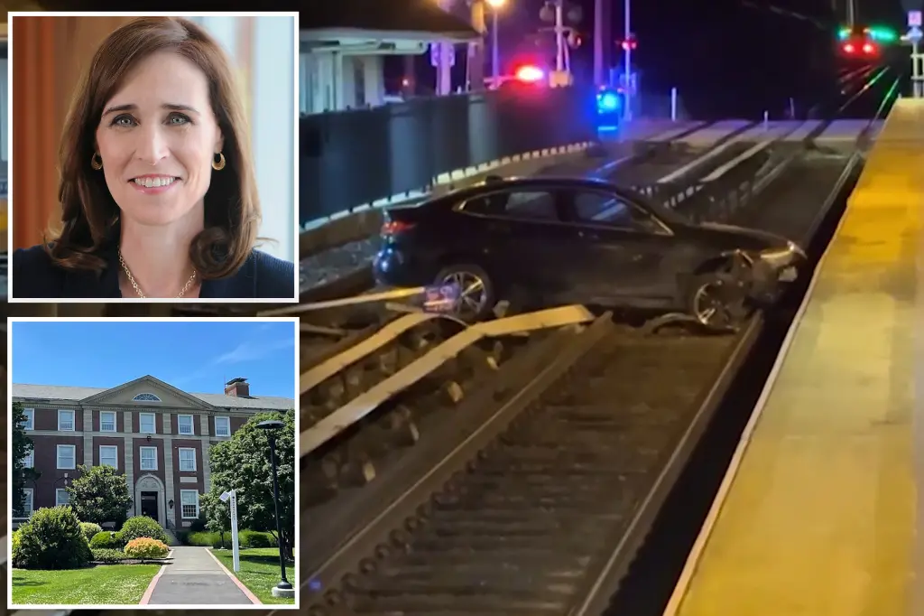 Former Adelphi University president faces charges for drunk driving after a chaotic crash that led to a car ending up on LIRR tracks, according to police.