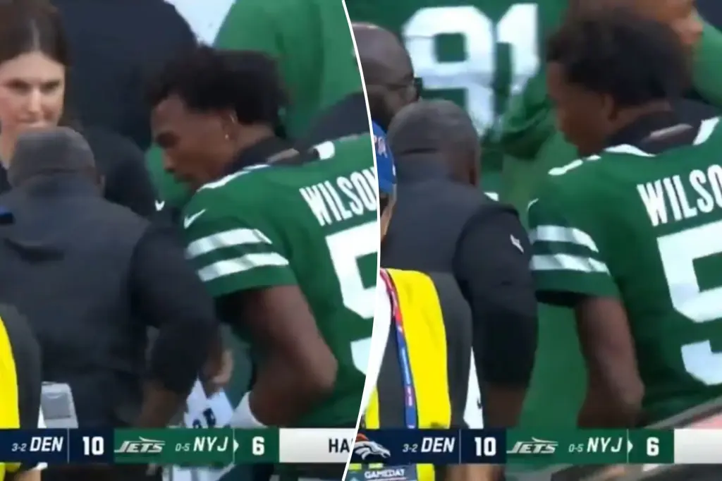Garrett Wilson addresses argument with Aaron Glenn on the sideline
