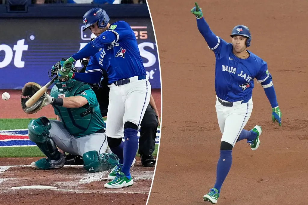 George Springer sets a record for the Blue Jays with a leadoff home run in the ALCS