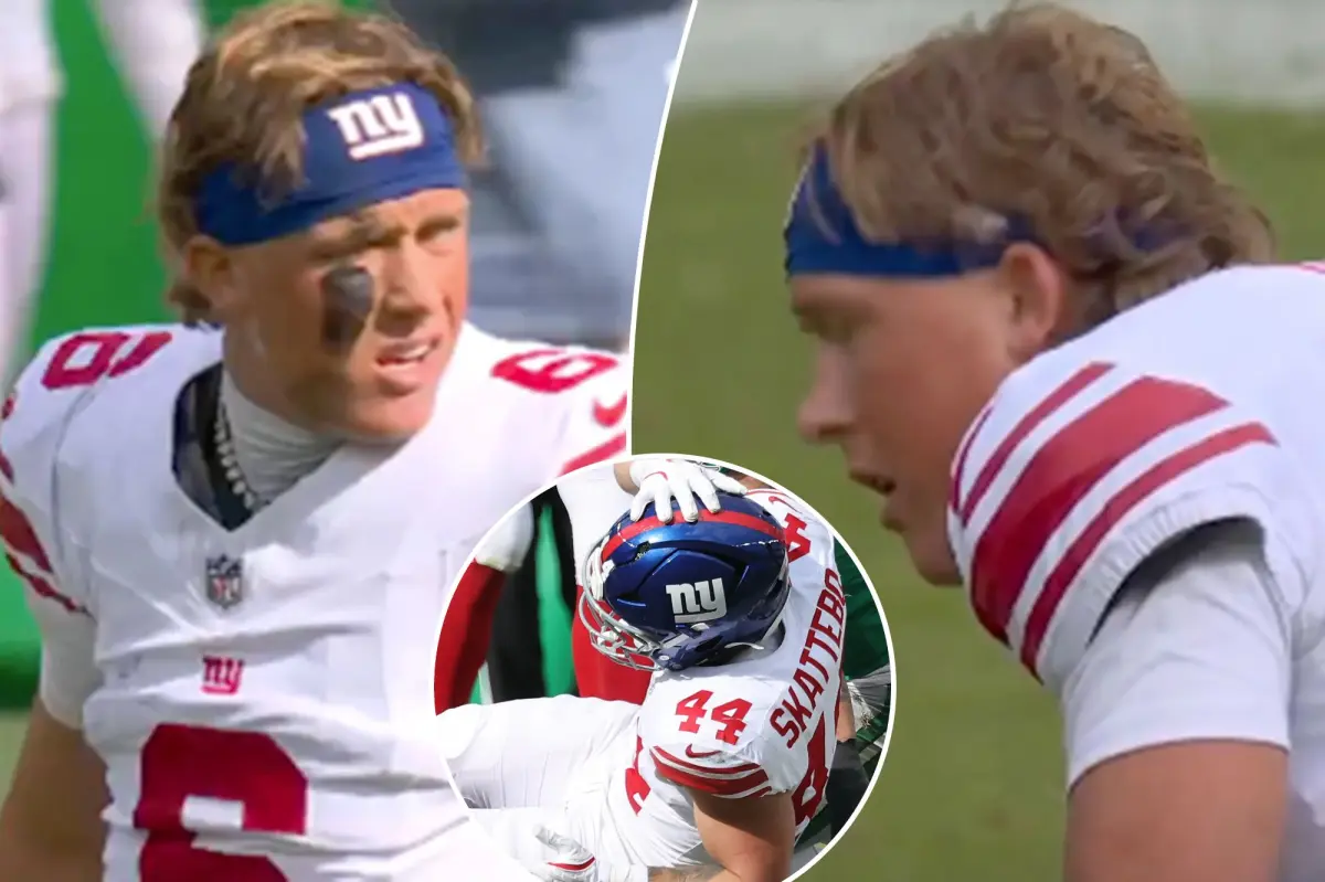 Giants quarterback Jaxson Dart shocked by serious injury to Cam Skattebo