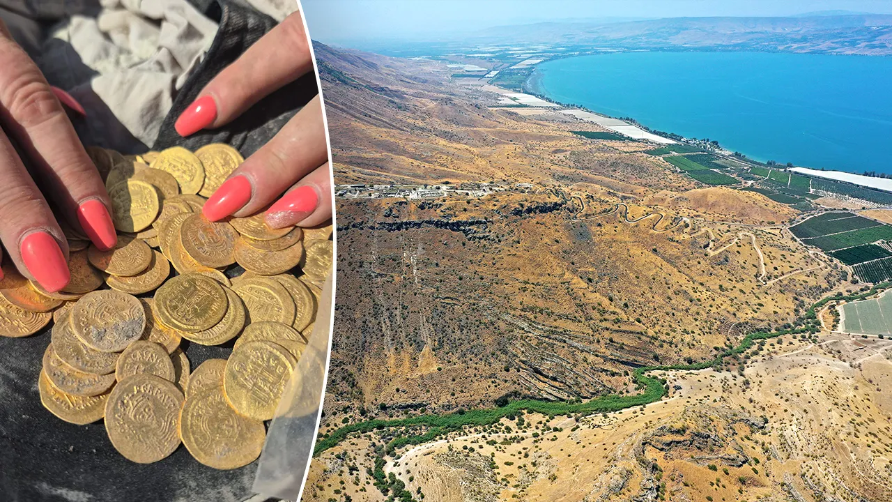 Gold coins and jewelry from ancient times discovered by archaeologists near the Sea of Galilee