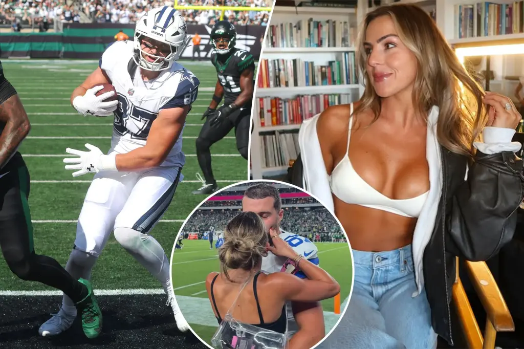 Haley Cavinder praises her fiancé Jake Ferguson while the Cowboys overpower the Jets