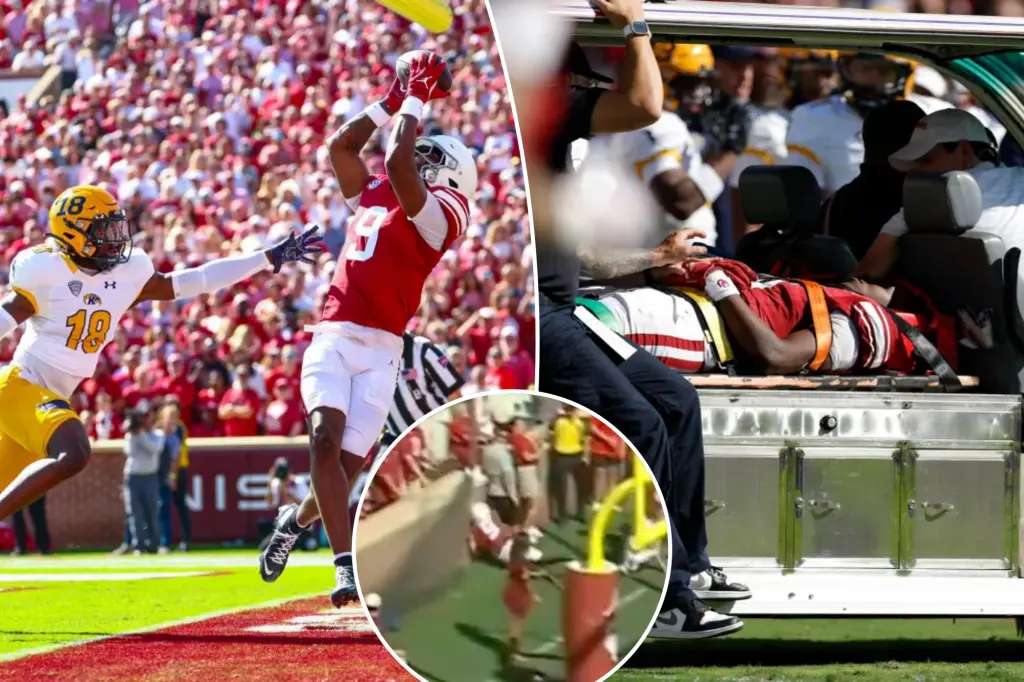 Keontez Lewis from Oklahoma hurt after hitting a brick wall