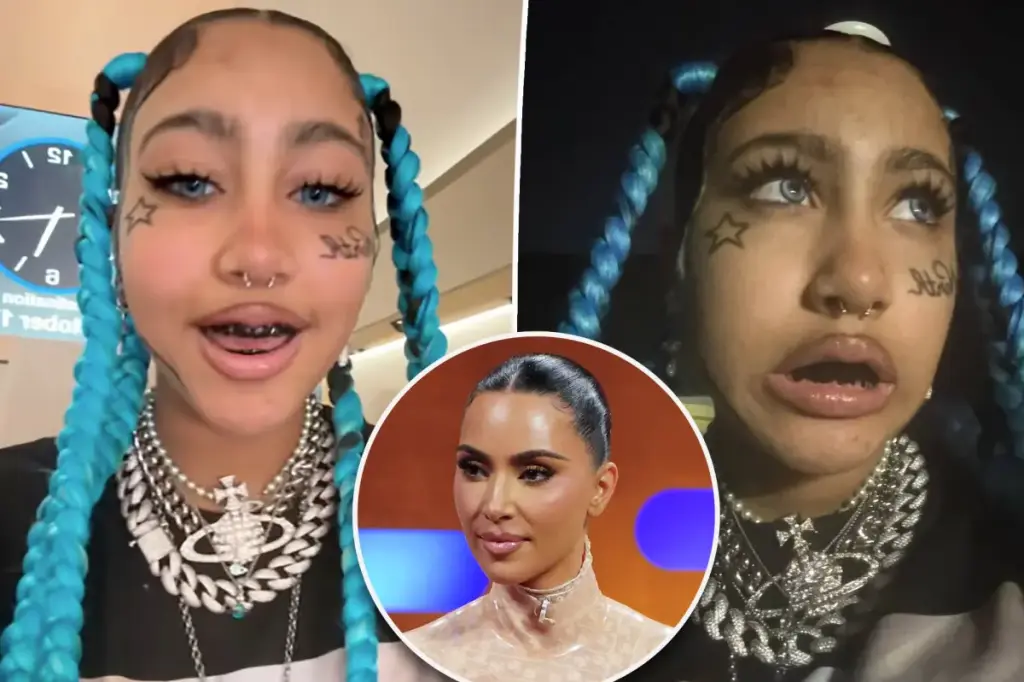 Kim Kardashian stands up for her daughter North West's pretend face tattoos and piercings.