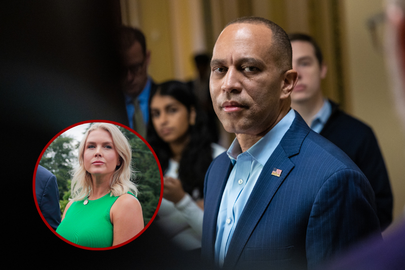 Leavitt reacts to Jeffries' insults, labeling him an 'America last, heartless failure' during the current government shutdown.