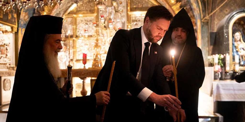 "May the Prince of Peace show us mercy": Vance prays at the location of Christ's death and resurrection