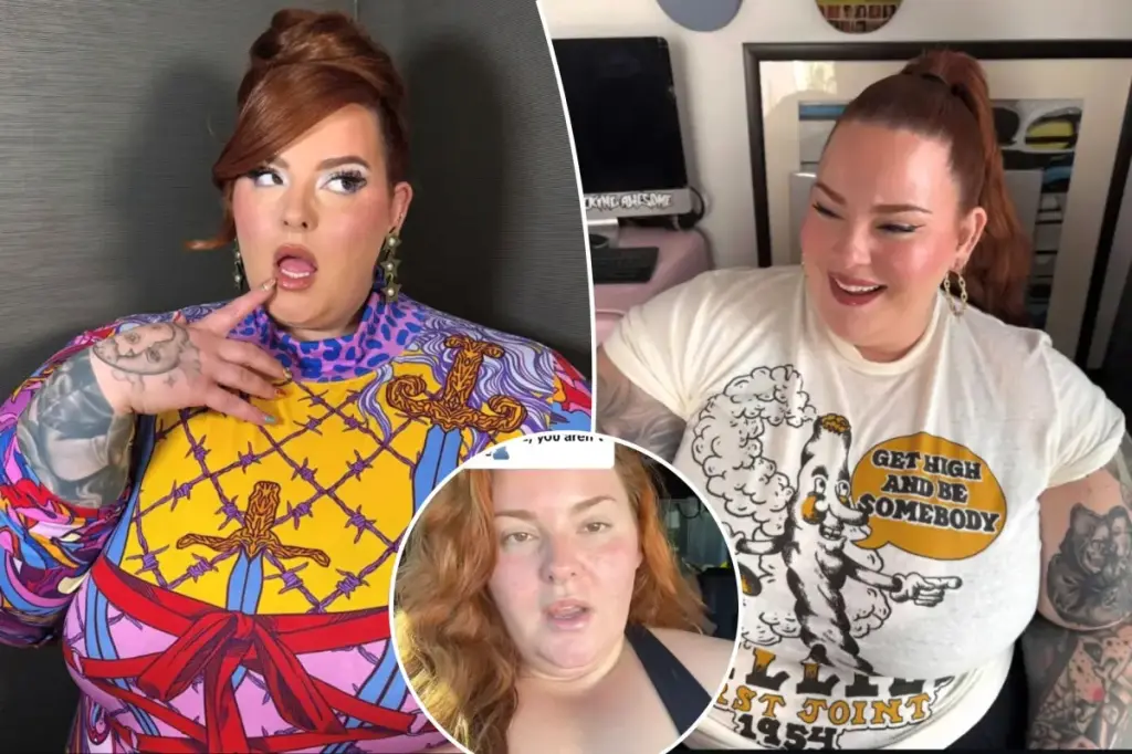 Model Tess Holliday says a United Airlines flight attendant advised her to shed some pounds.