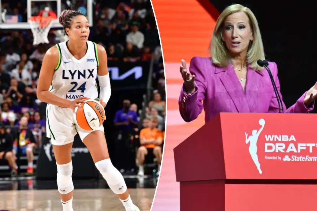 Napheesa Collier explains to Kamala Harris her criticism of WNBA commissioner Cathy Engelbert.