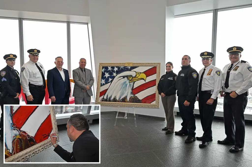 New patriotic artwork revealed at the World Trade Center headquarters of Port Authority police