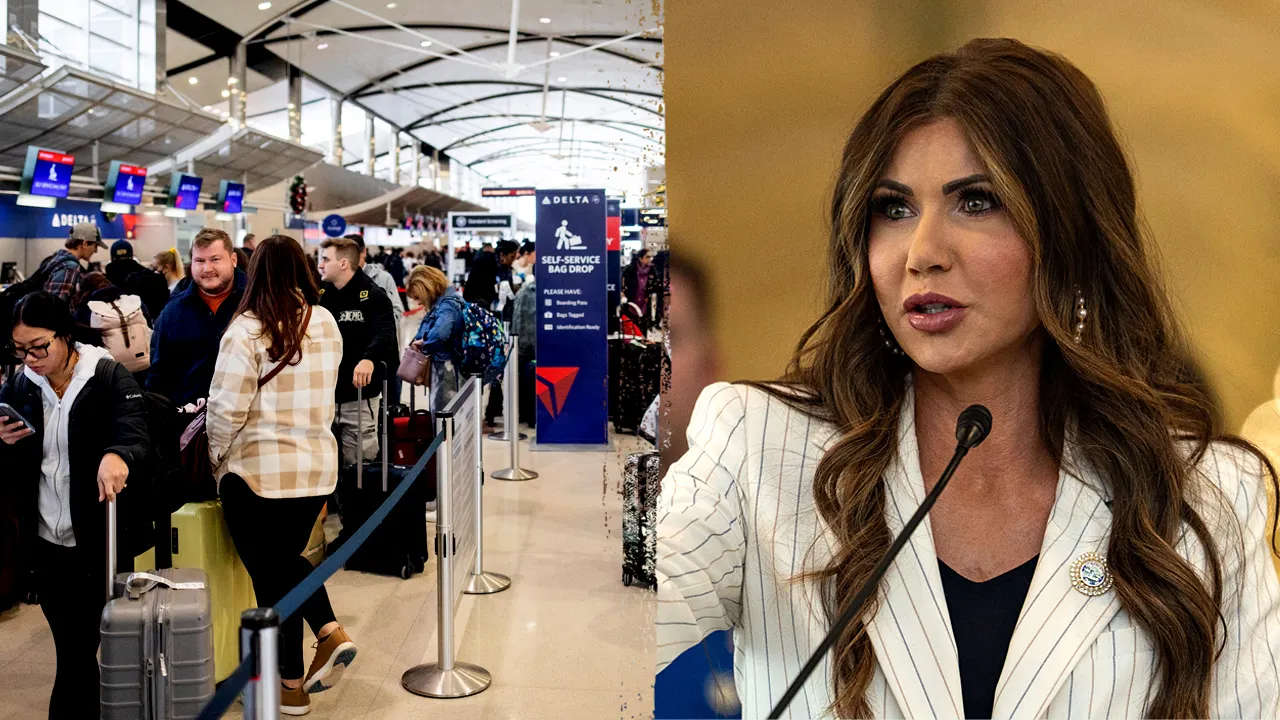 Noem criticizes Democrats for the government shutdown in a new video shown at all US airports