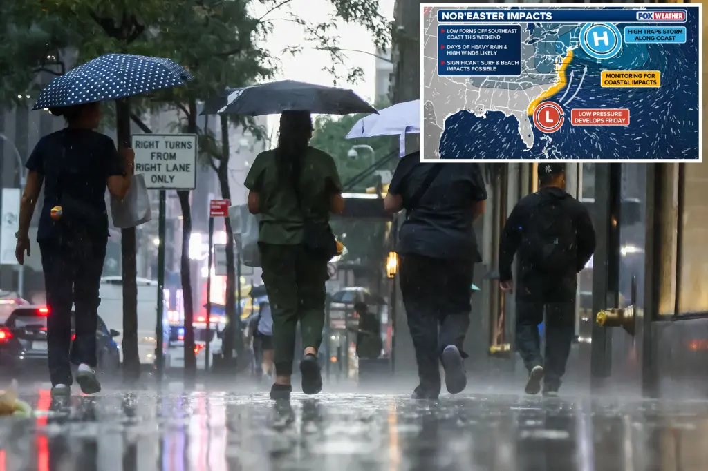 Nor'easter poses risks for the coming weekend on the East Coast with heavy rain and strong winds