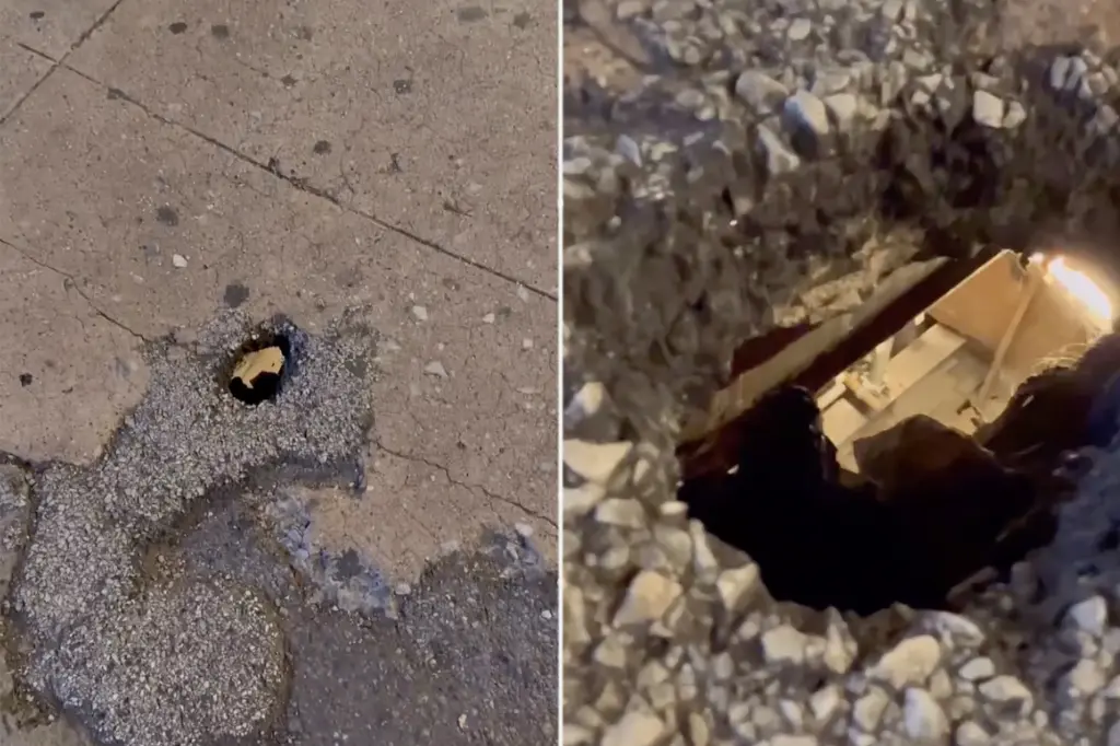 Opening in NYC street reveals glimpse of subway underneath