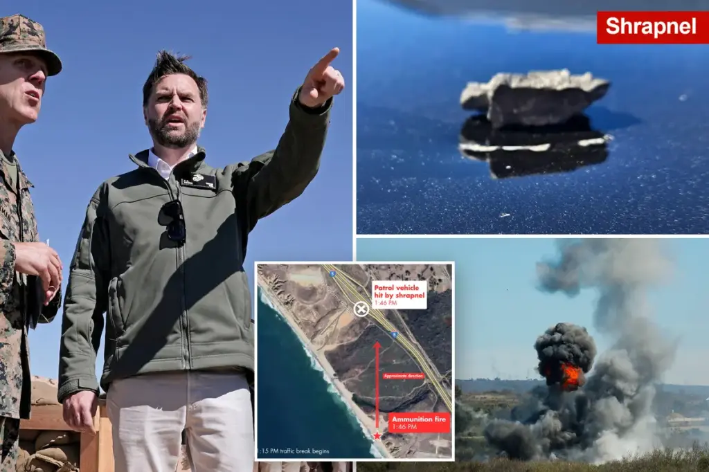Patrol car struck by shrapnel during Marine Corps live-fire demonstration at celebration with JD Vance present