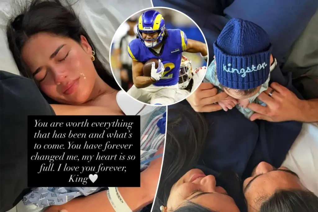 Puka Nacua from the Rams celebrates the arrival of his baby following a messy paternity situation with his girlfriend