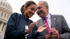 Republicans accuse Schumer of causing a government shutdown due to concerns about AOC's primary challenge.