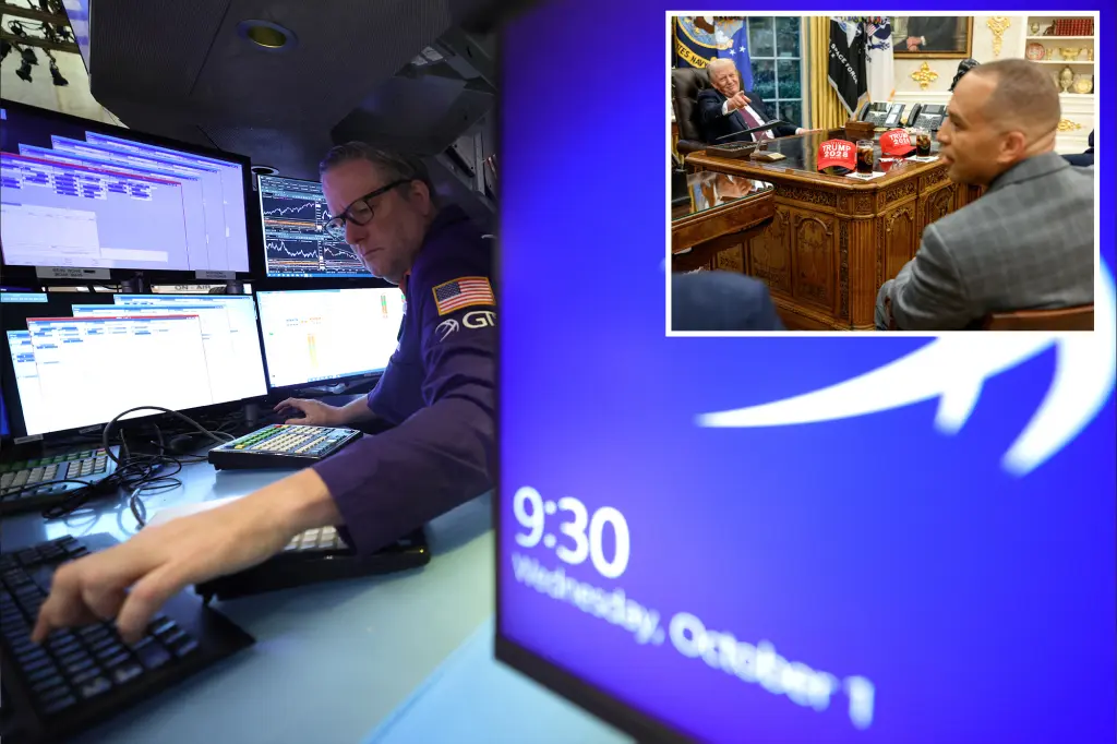 Stocks fall as gold rises with the onset of the US government shutdown