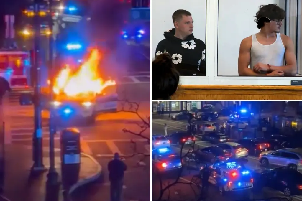 Suspects in city street takeover set police car on fire in determined assault on officers, according to union leader