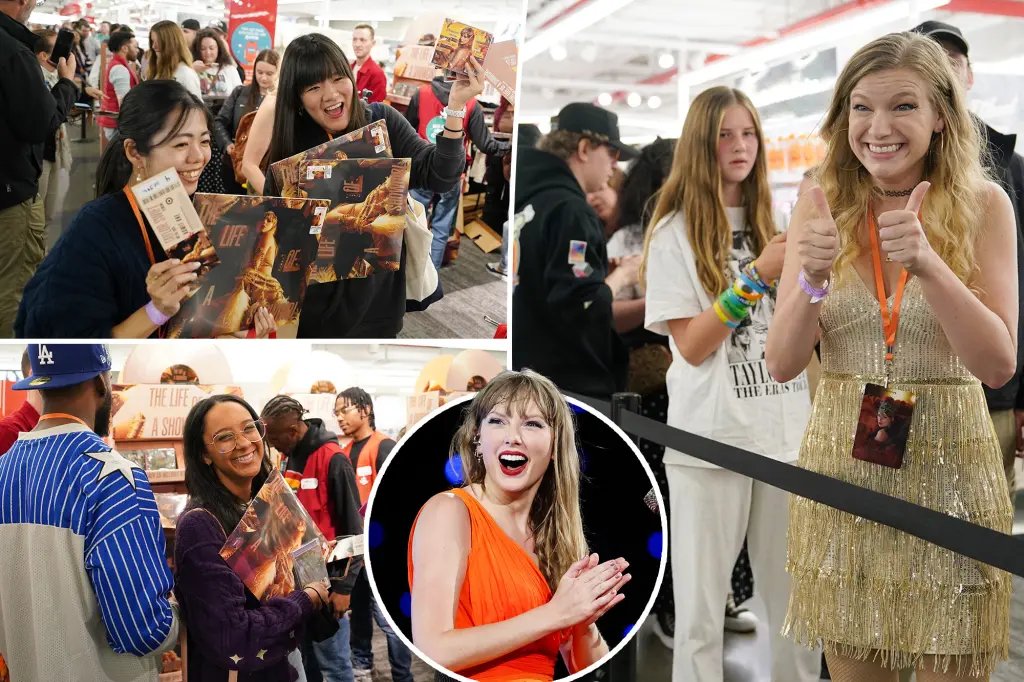 Taylor Swift fans wait in line for midnight copies of The Life of a Showgirl