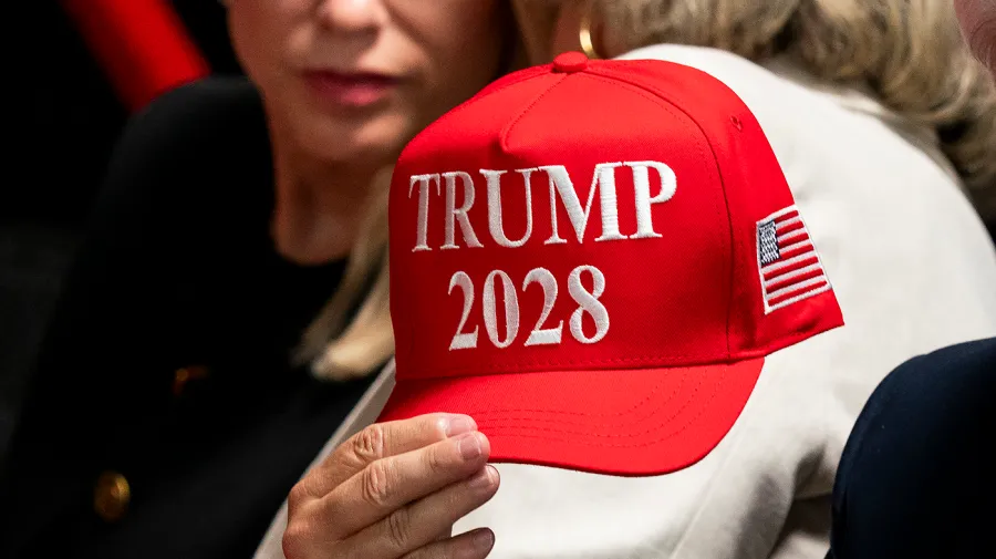 Trump shares AI video of him tossing a 'Trump 2028' hat at Jeffries