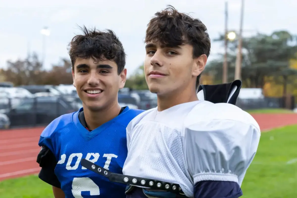 Twins from Long Island showcasing their skills in football and lacrosse