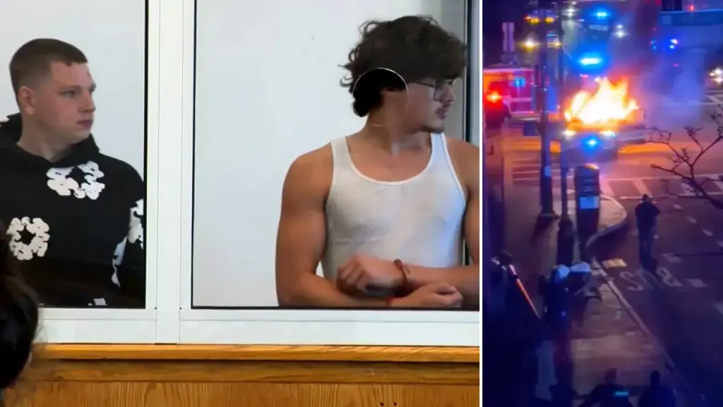 Two men granted bail following Boston street takeover and police car set on fire