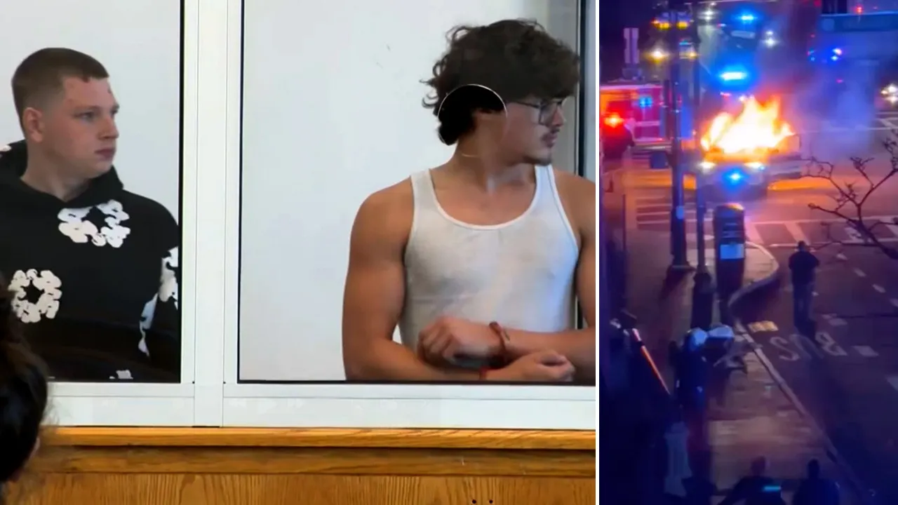 Two men granted bail following Boston street takeover and police car set on fire