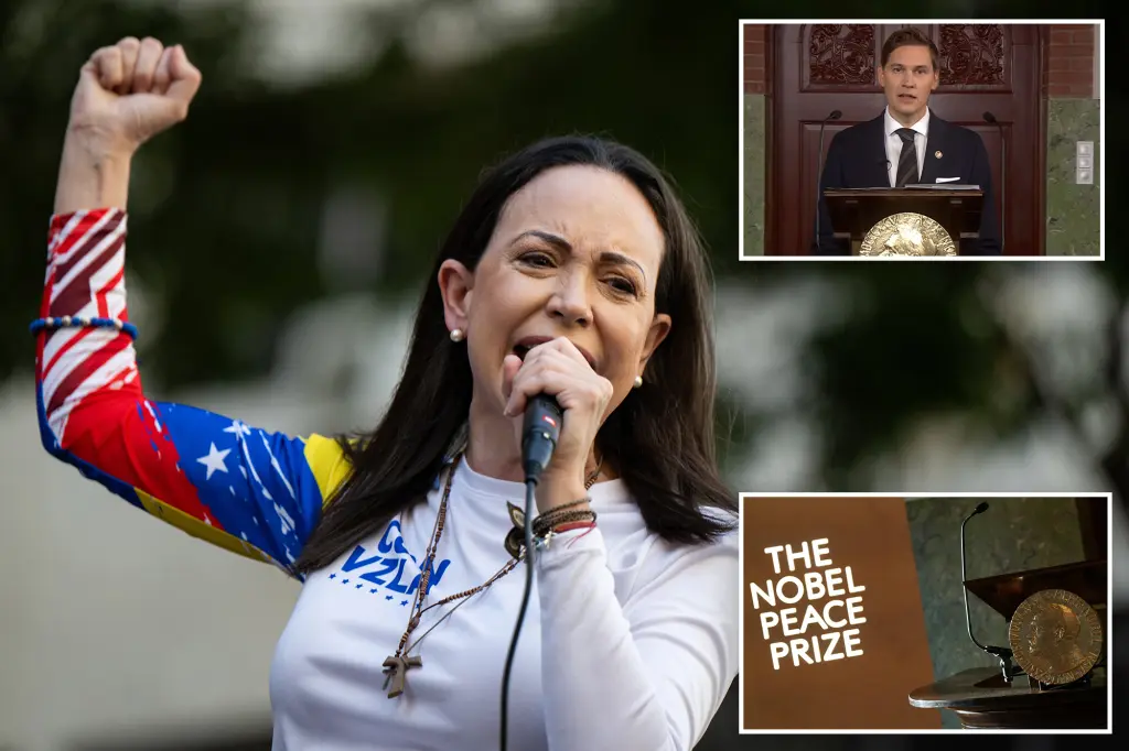 Venezuelan opposition leader María Corina Machado is awarded the 2025 Nobel Peace Prize