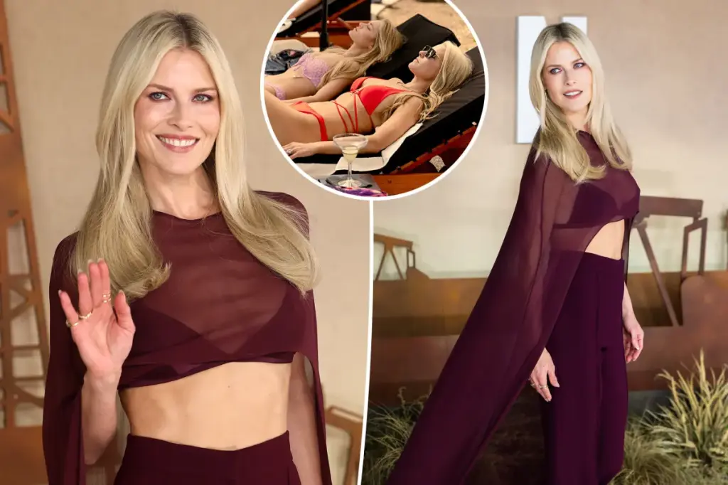 Ali Larter wears a revealing burgundy outfit at the London 'Landman' premiere.