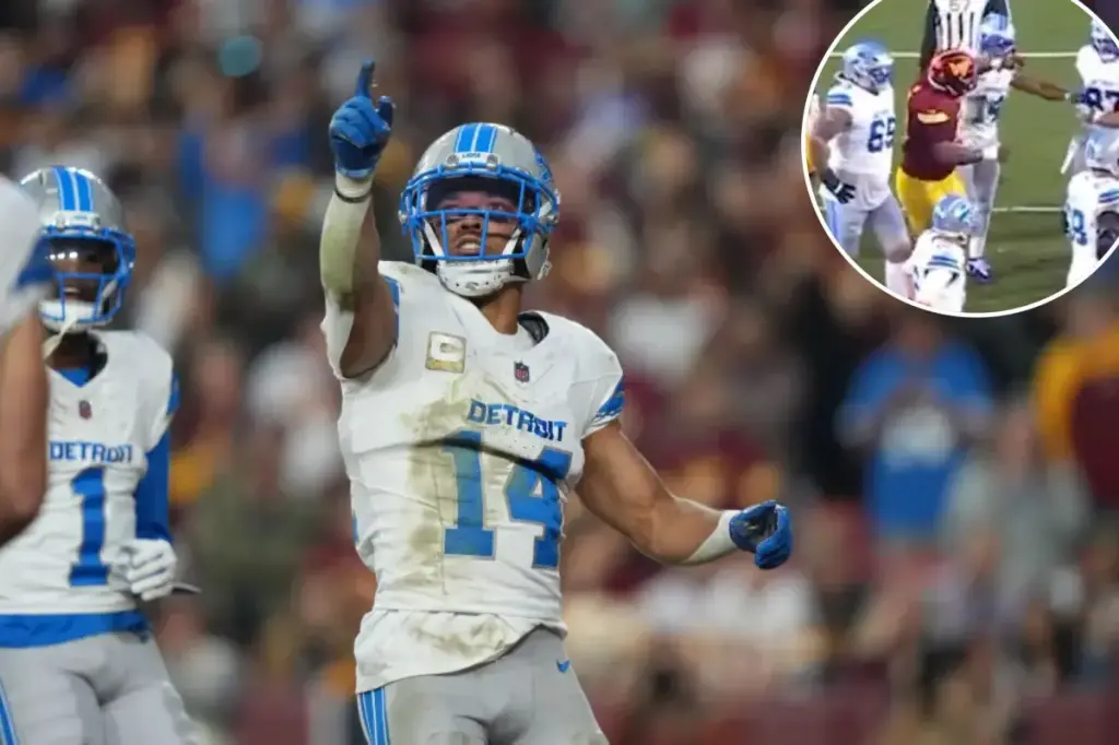 Amon-Ra St. Brown penalized for hitting Commanders player