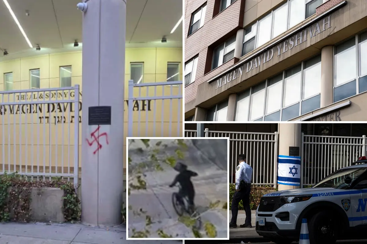 Bicyclist in a fedora filmed drawing swastikas at NYC yeshiva