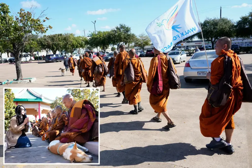 Buddhist monks continue their 2,300-mile peace walk following a serious traffic accident in Texas.