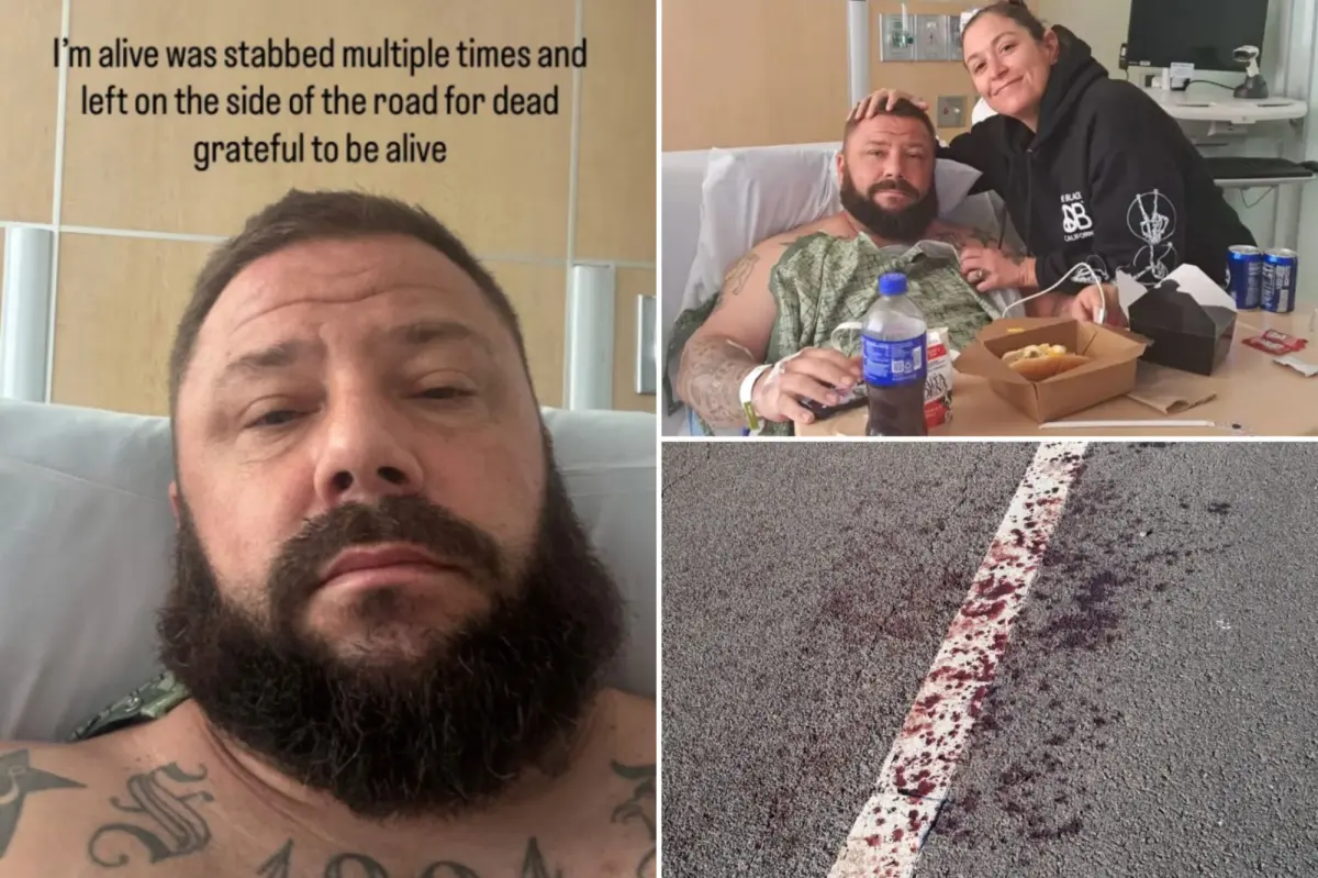 California father Chris Davison was stabbed on his way to a Halloween festival, rescued by his kids using a dinosaur sticker.