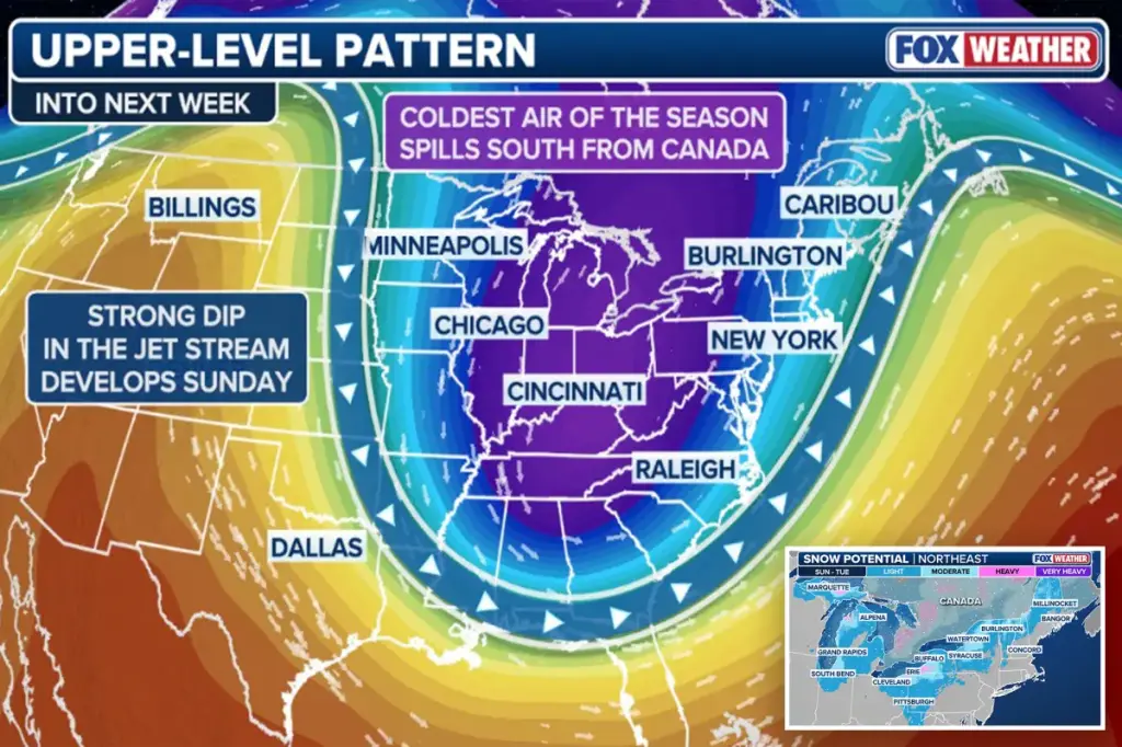 Cold Arctic air to arrive in the Upper Midwest and Northeast, an early glimpse of winter