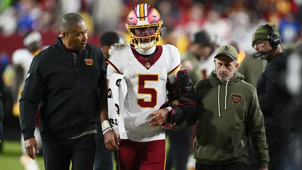 Commanders criticized for playing Jayden Daniels in lopsided game despite injury