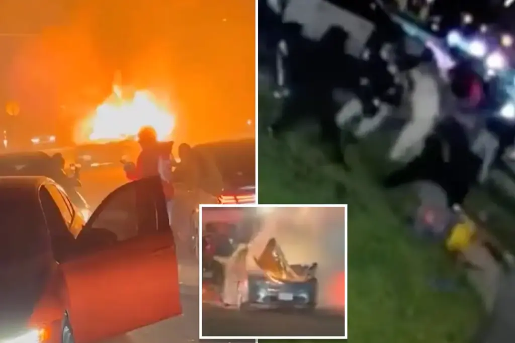 Couple attacked by a mob at a chaotic car gathering: video