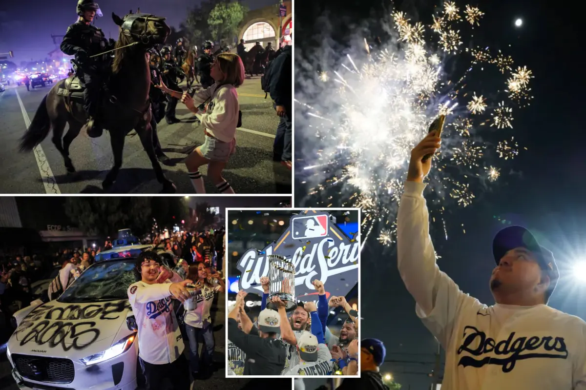 Dodgers World Series victory leads to chaos in LA streets as police use tear gas after being hit by fireworks