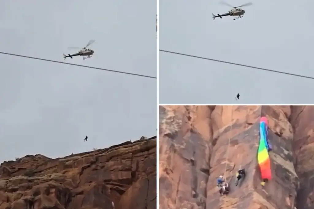 Footage captures bold helicopter rescue of BASE jumper hanging over Utah canyon